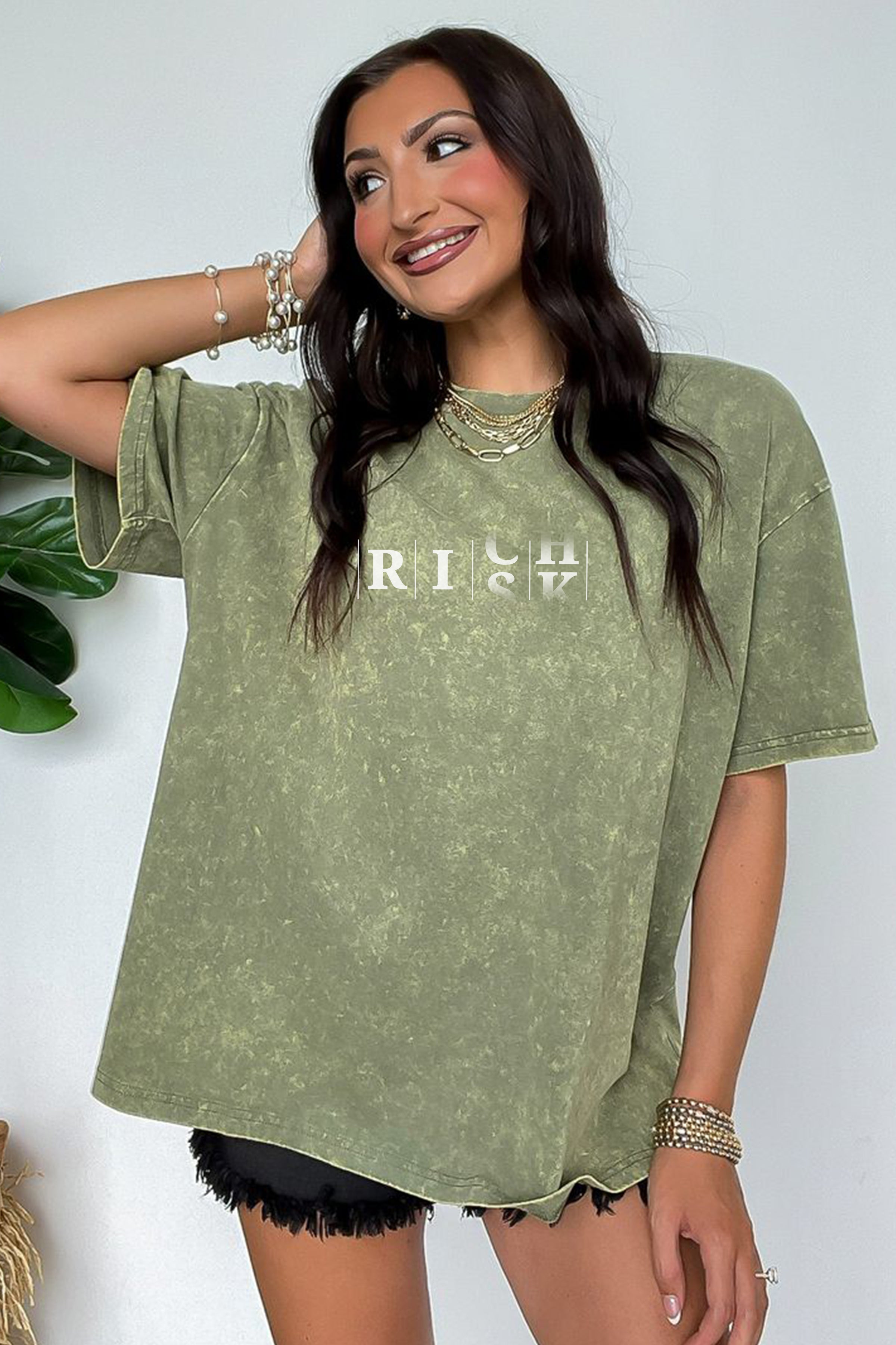 "Rich Risk" Acid-Wash Oversized Unisex T-Shirt