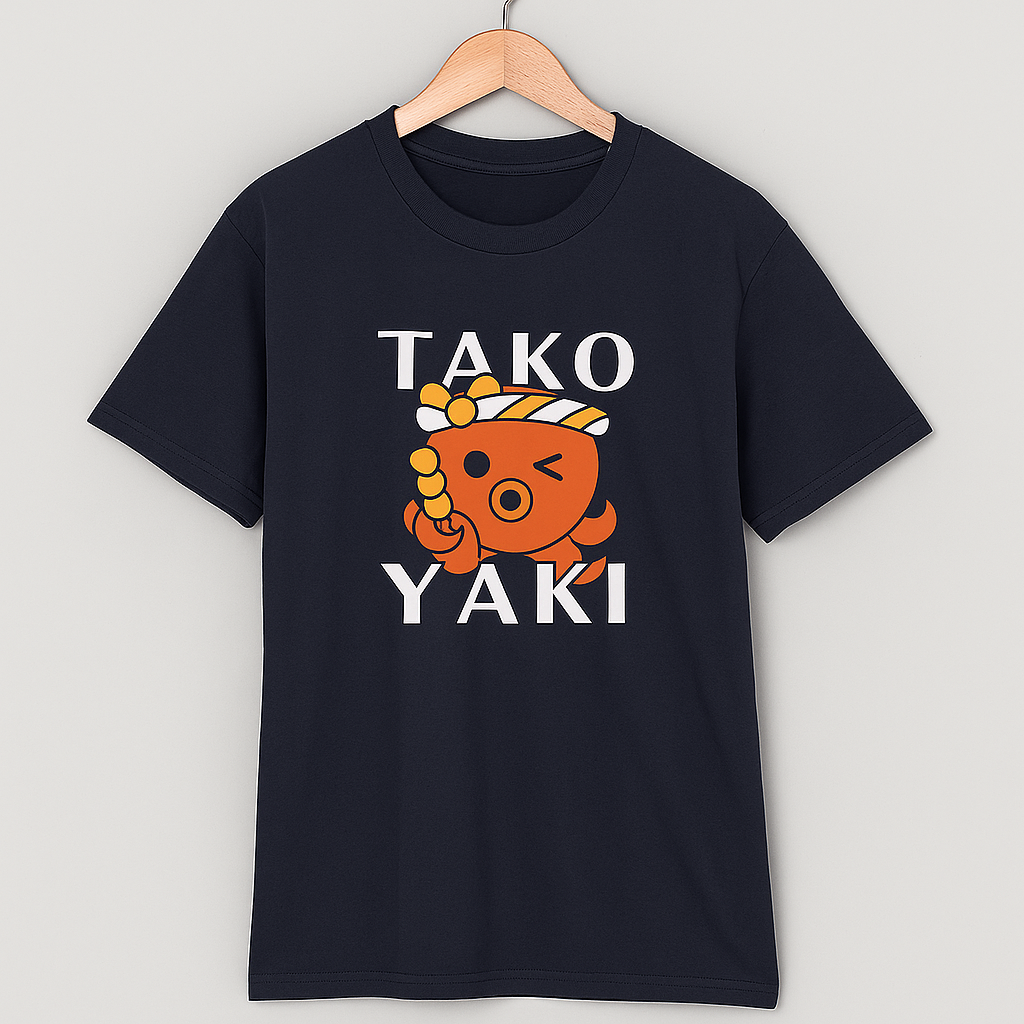 Oversized Black T-Shirt – Takoyaki Cartoon Print