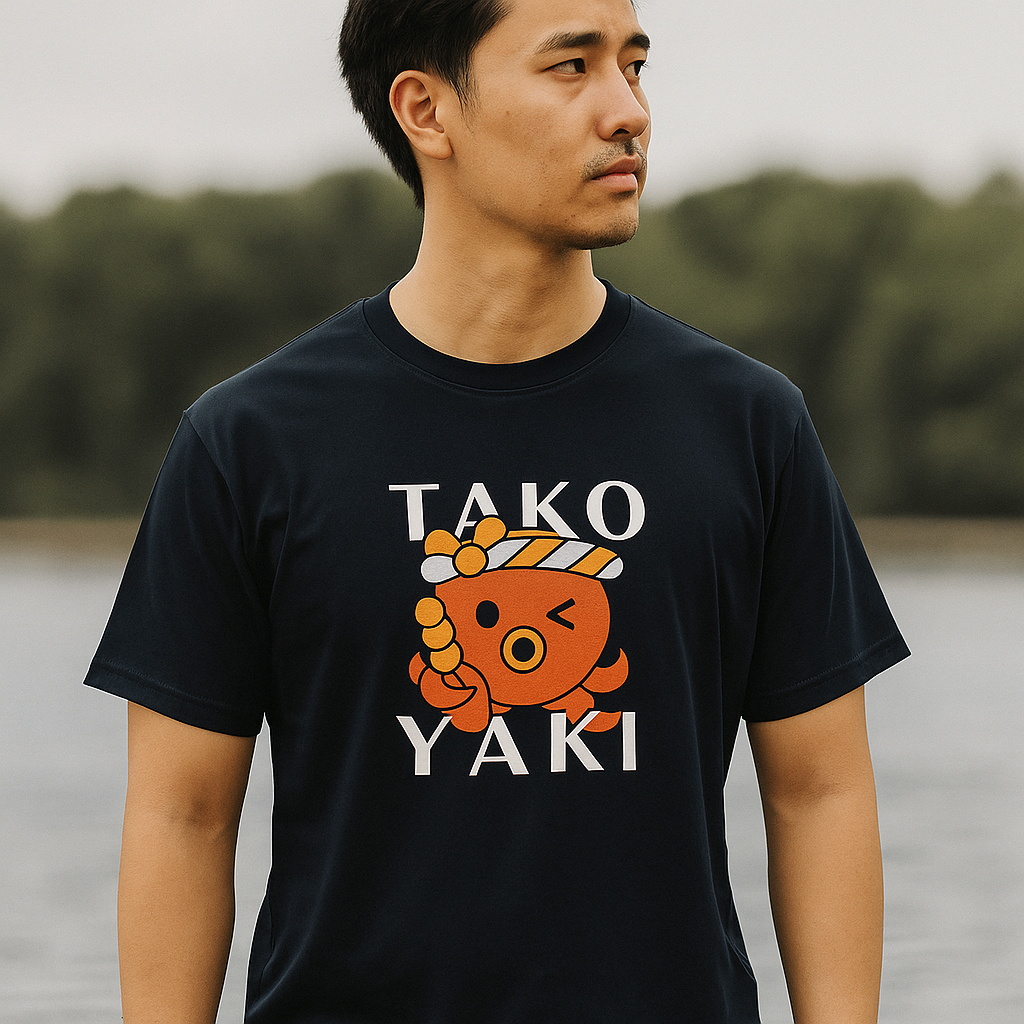 Oversized Black T-Shirt – Takoyaki Cartoon Print