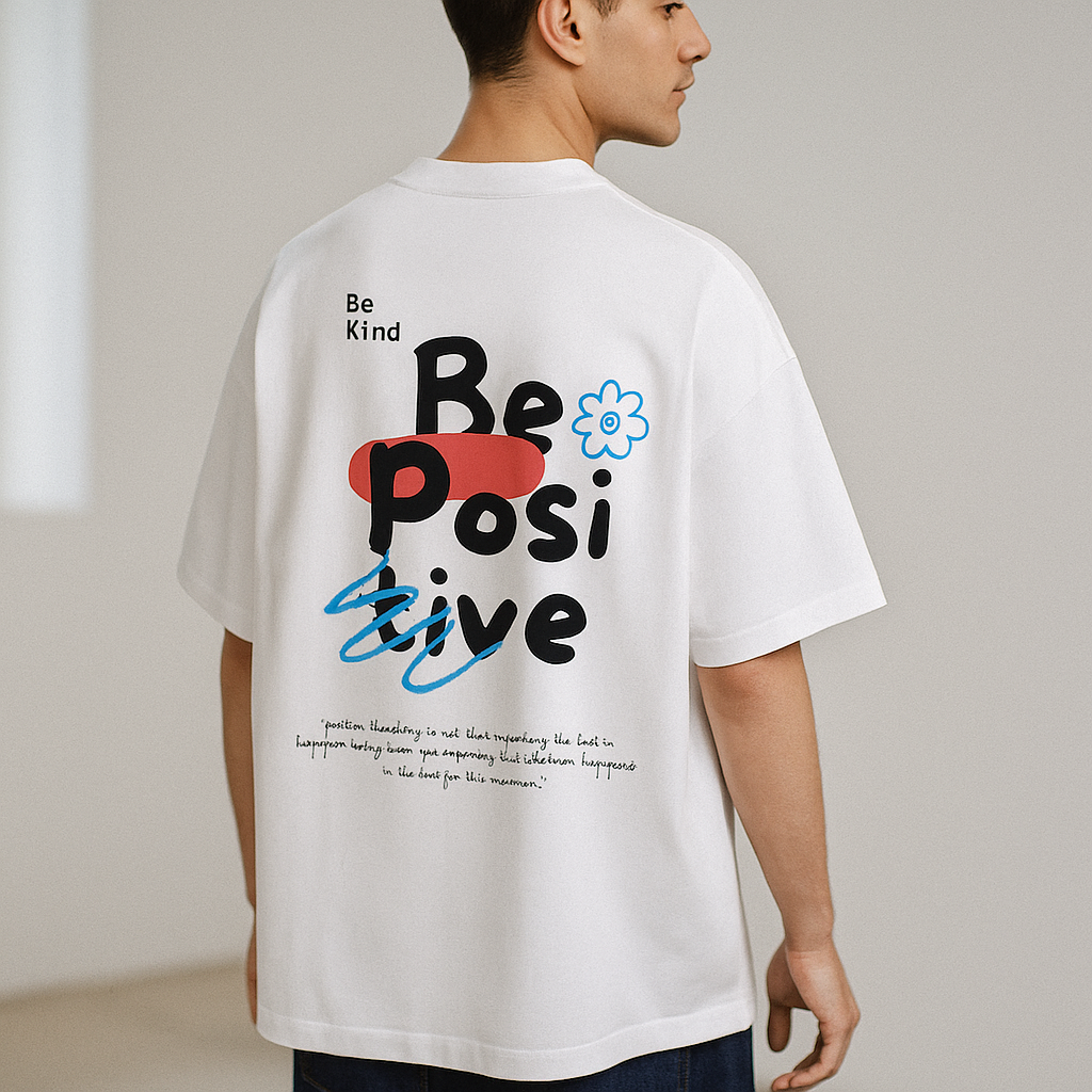 Oversized White T-Shirt – Be Positive Graphic Print