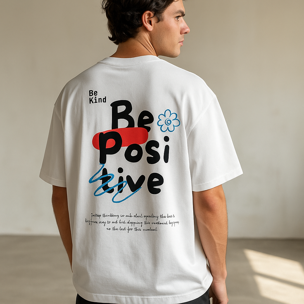 Oversized White T-Shirt – Be Positive Graphic Print