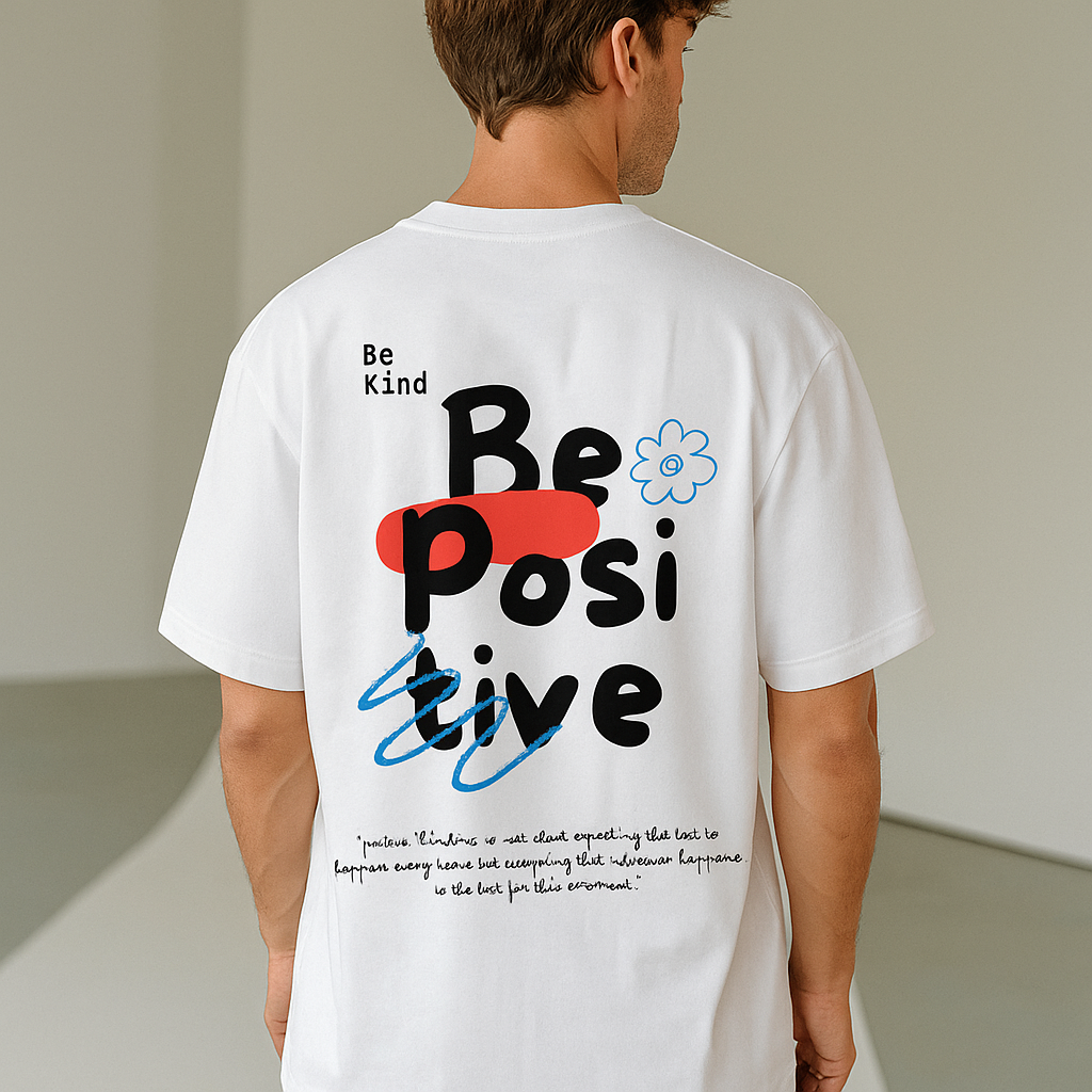 Oversized White T-Shirt – Be Positive Graphic Print