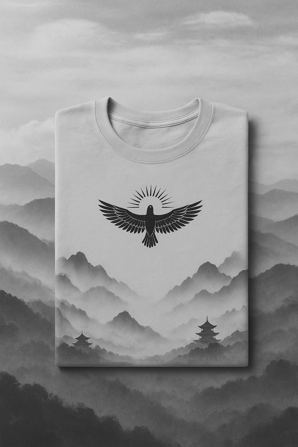 Oversized Mountain & Bird All-Over Print T-Shirt – Unisex Streetwear
