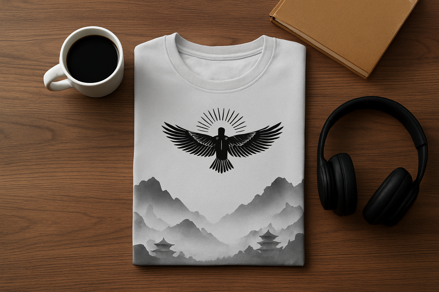Oversized Mountain & Bird All-Over Print T-Shirt – Unisex Streetwear