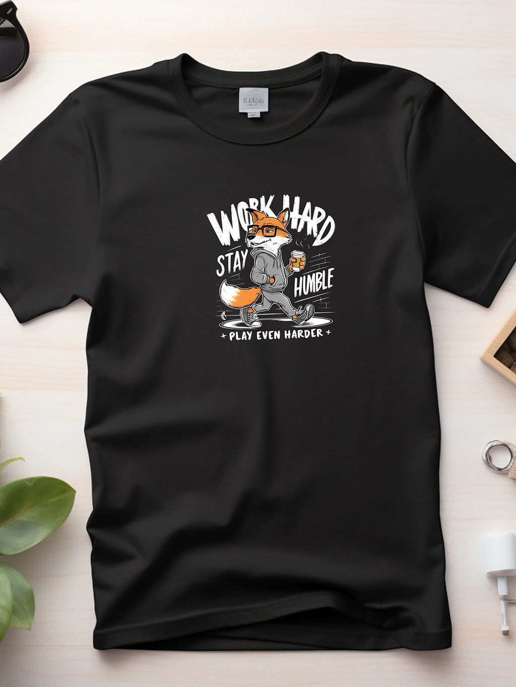 Work Hard Stay Humble – Fox Graphic Oversized T-Shirt