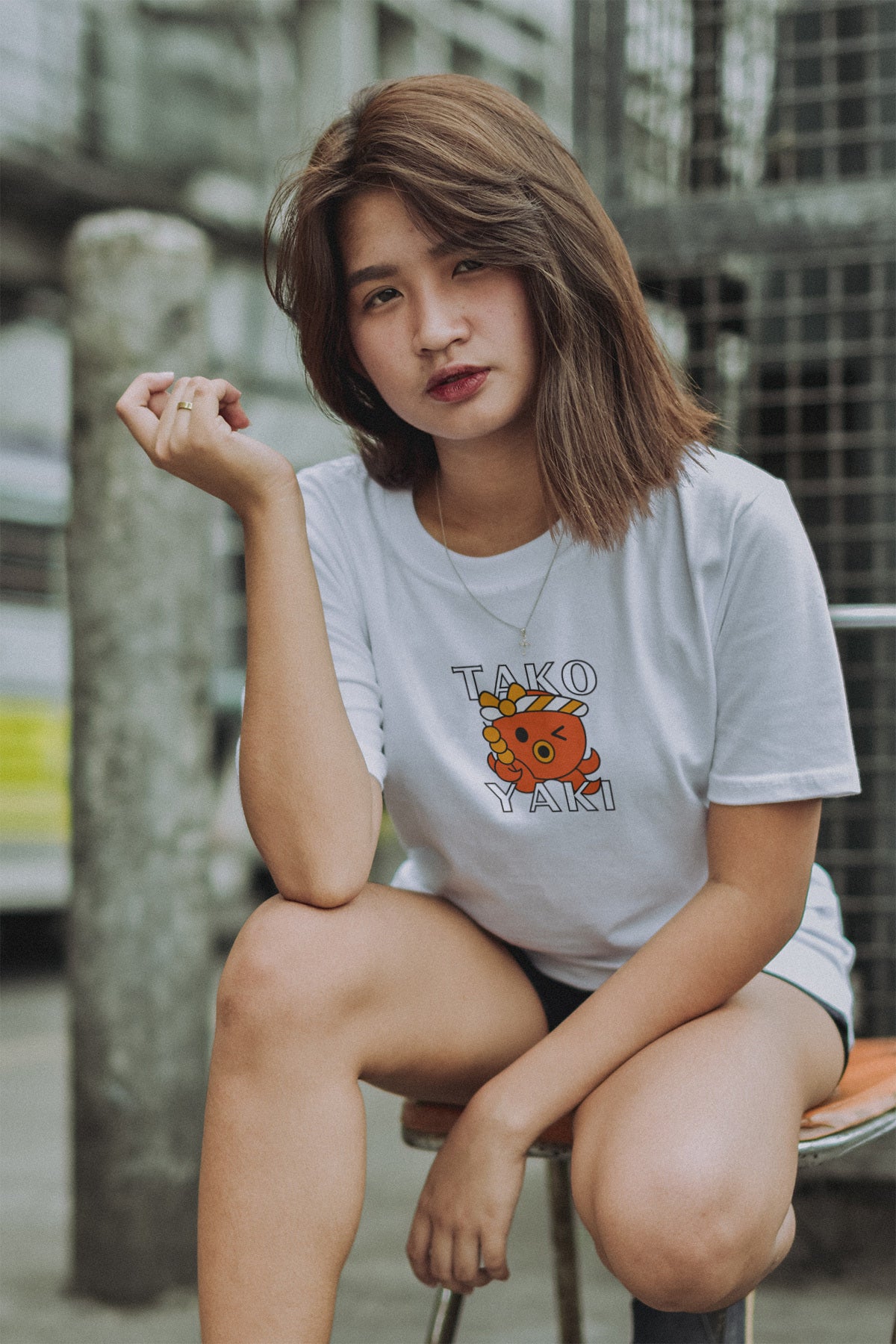 Oversized Black T-Shirt – Takoyaki Cartoon Print